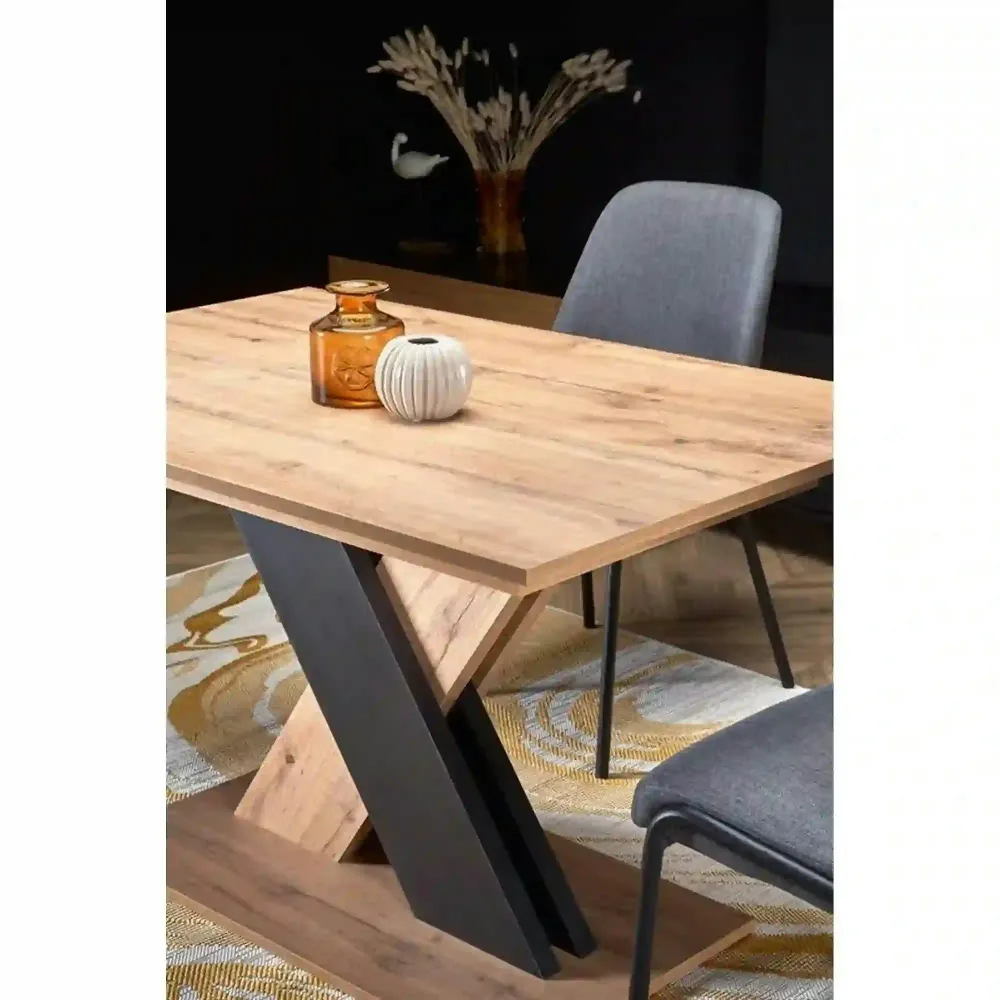 Masa extensibila XARELTO, stejar/negru, PAL furniruit, 130/175x85x76 cm
