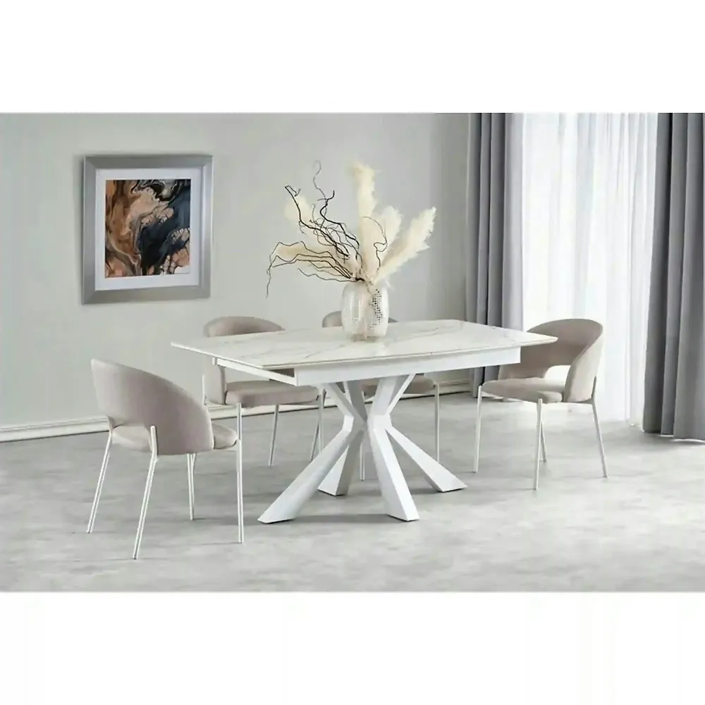 Masa living extensibila alba VIVALDI, ceramica/metal, 160/200x90x78 cm