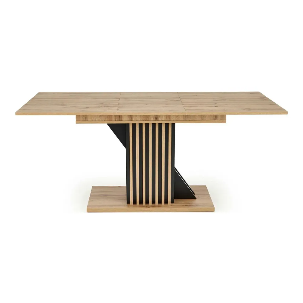 Masa living moderna FABIANO, stejar/negru, PAL laminat, 130/175x85x76 cm