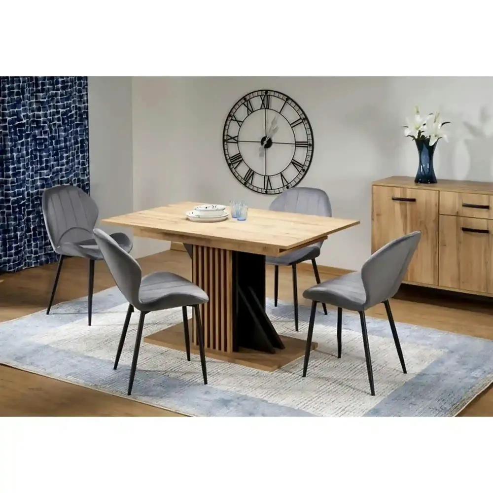 Masa living moderna FABIANO, stejar/negru, PAL laminat, 130/175x85x76 cm