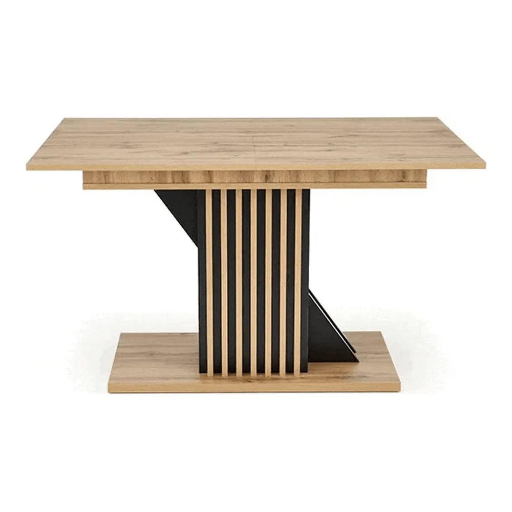Masa living moderna FABIANO, stejar/negru, PAL laminat, 130/175x85x76 cm