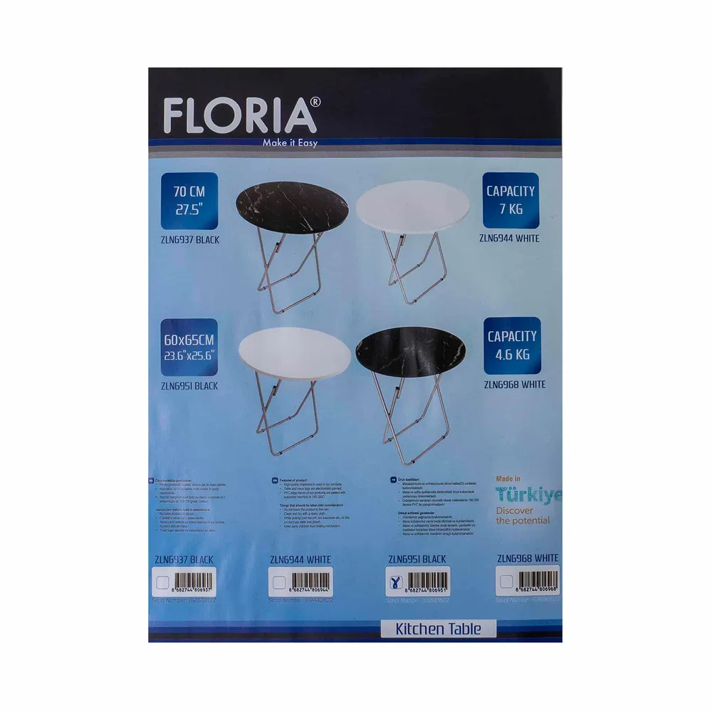 Masa plianta rotunda cu blat mdf, dimensiuni 70x70cm, negru/ ZLN 6937