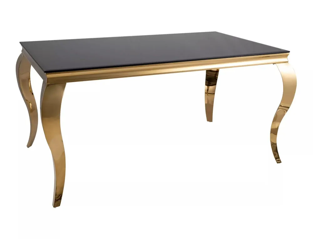 Masa PRINCE, negru/auriu, sticla/metal, 150x90x75 cm