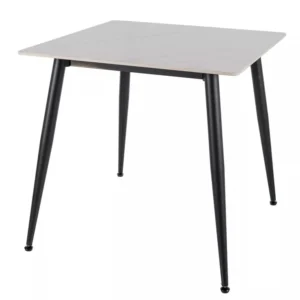 Masa RION, alb cu efect de marmura/negru, ceramica/metal, 80x80x76 cm