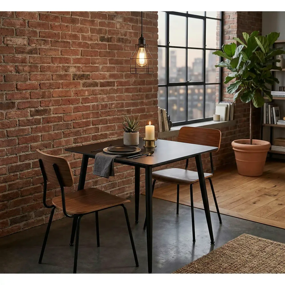 Masa RION, negru mat cu efect de marmura, ceramica/metal, 80x80x76 cm