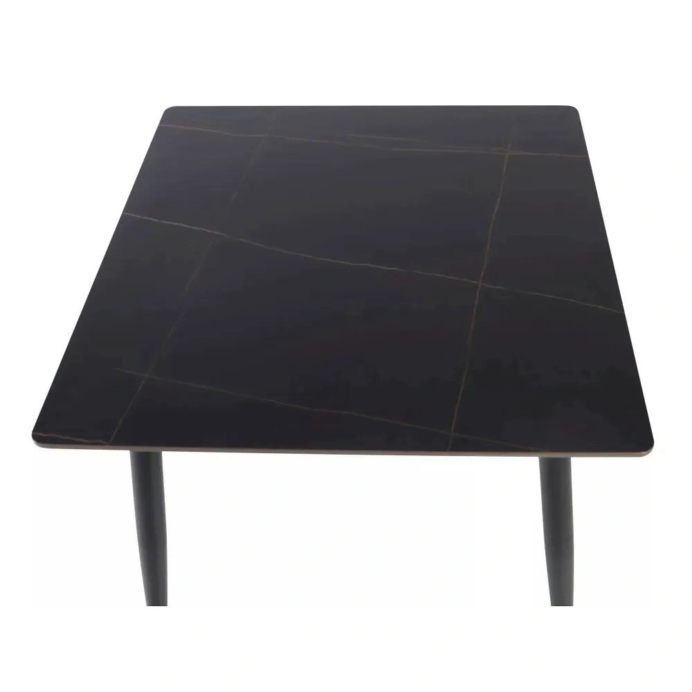 Masa RION, negru mat cu efect de marmura, ceramica/metal, 80x80x76 cm