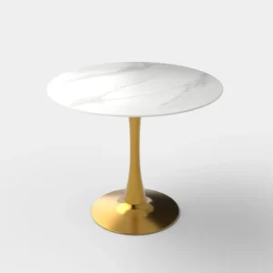 Masa rotunda CASEMIRO, alb/auriu, sticla, 90x75 cm