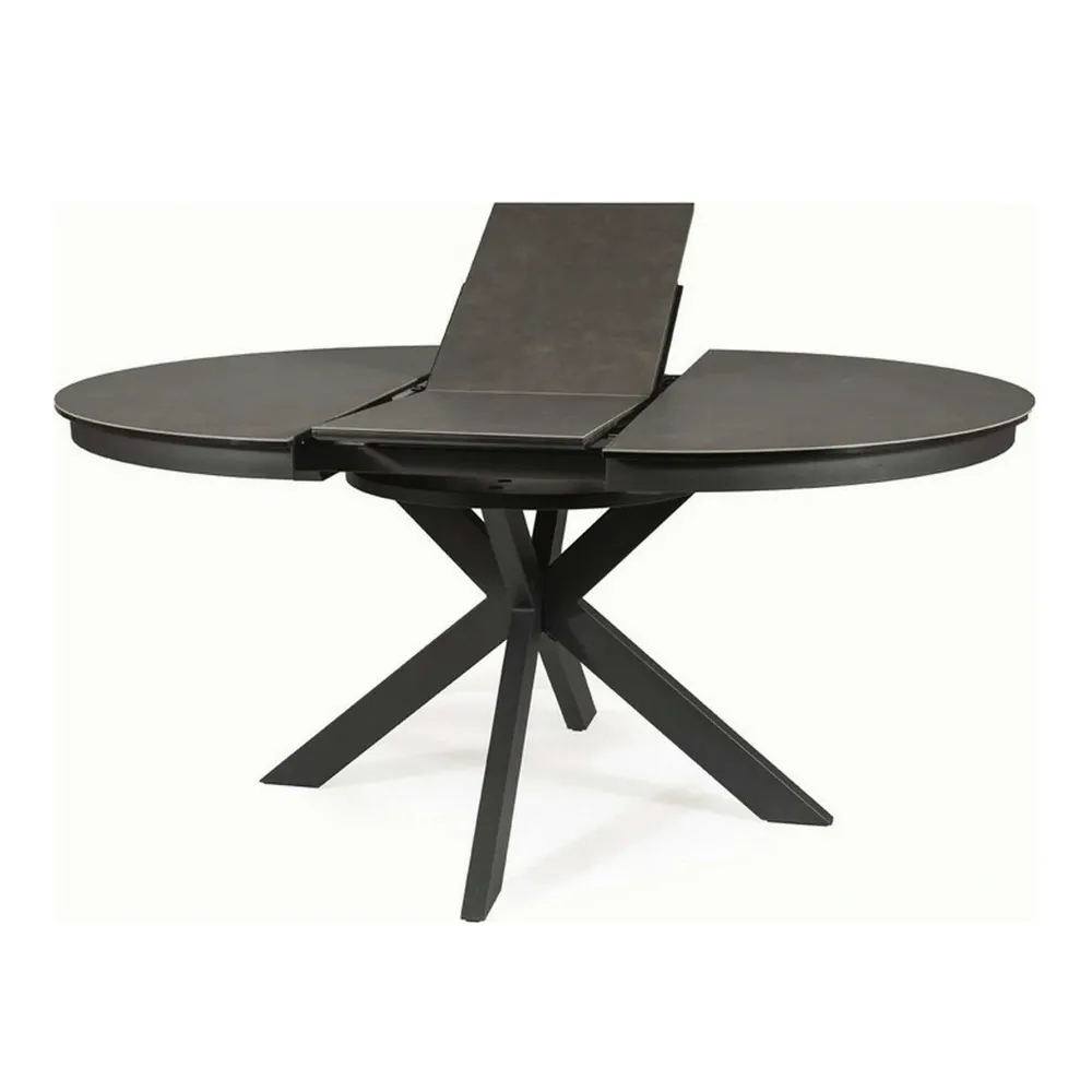 Masa rotunda extensibila 120 cm PORTO, gri inchis/negru mat, sticla securizata/metal