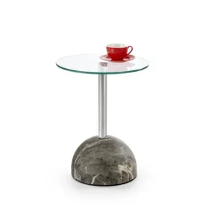 Masuta cafea ARIANA, transparent/gri cu efect de marmura, sticla/otel, 40x51 cm