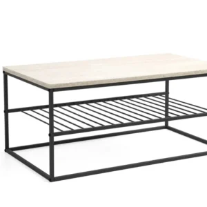 Masuta cafea ASUDE, crem cu efect de marmura/negru, PAL melaminat/metal, 95x55x42 cm