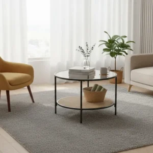 Masuta cafea DAKOTA, negru fumuriu/negru, ratan sintetic/otel, 60x60x45 cm