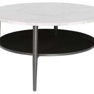 Masuta cafea ELLA , alb cu efect de marmura/negru mat, PAL/metal, 80x45 cm
