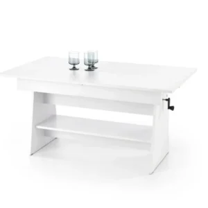 Masuta de cafea extensibila ERIKA, alb, PAL laminat, 120/160x70x61/72 cm