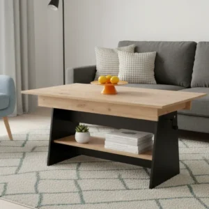 Masuta de cafea extensibila ERIKA, stejar artisan/negru, PAL laminat, 120/160x70x61/72 cm