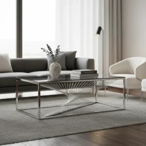 Masuta cafea INFINITY, transparent/argintiu, sticla/otel inoxidabil, 120x60x45 cm