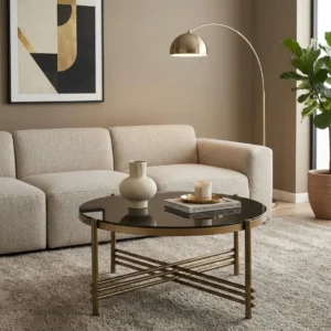 Masuta cafea Ismena, negru/auriu, sticla/otel, 80x80x41 CM
