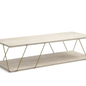 Masuta cafea LABRANDA, bej cu efect de marmura/auriu, PAL melaminat/metal, 120x50x30 cm