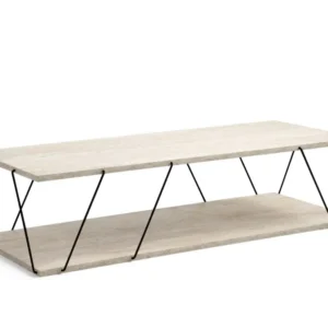 Masuta cafea LABRANDA, bej cu efect de marmura/negru, PAL melaminat/metal, 120x50x30 cm