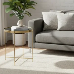 Masuta cafea LEONE, auriu, sticla/metal, 43x43x46 cm