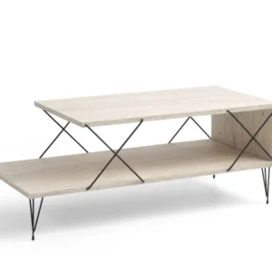 Masuta cafea LOIRE, bej cu efect de marmura/negru, PAL melaminat/metal, 100x50x40 cm