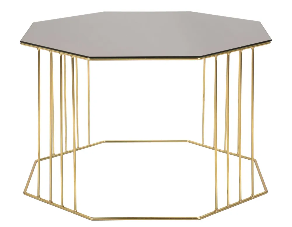 Masuta Cafea Mauro Ferretti Octagon Ø 70X45 cm, Auriu/ Oglinda Bronz