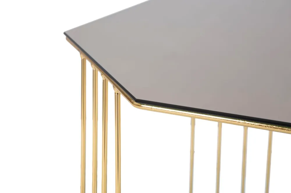 Masuta Cafea Mauro Ferretti Octagon Ø 70X45 cm, Auriu/ Oglinda Bronz