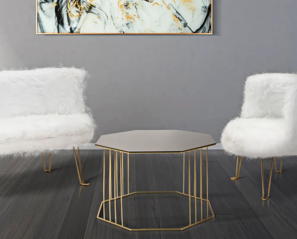 Masuta Cafea Mauro Ferretti Octagon Ø 70X45 cm, Auriu/ Oglinda Bronz