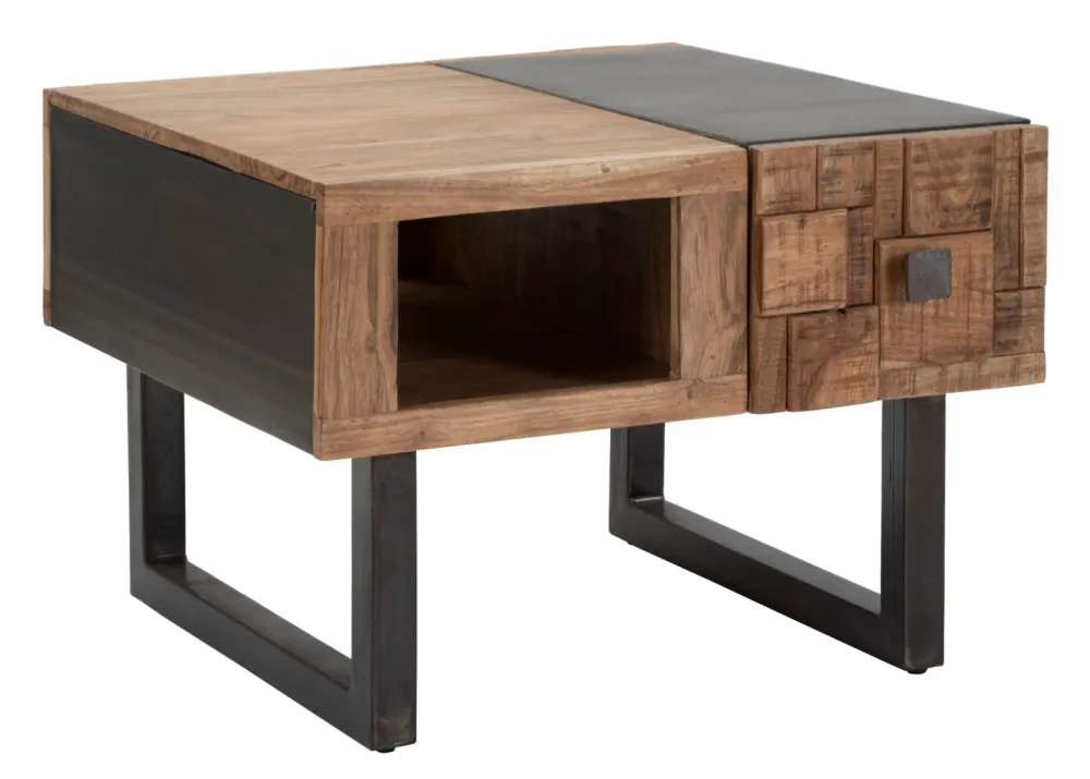 Masuta Cafea Mauro Ferretti Square Mumbai 60X60X43, Lemn de salcam nilotic, cm, Maro/Negru