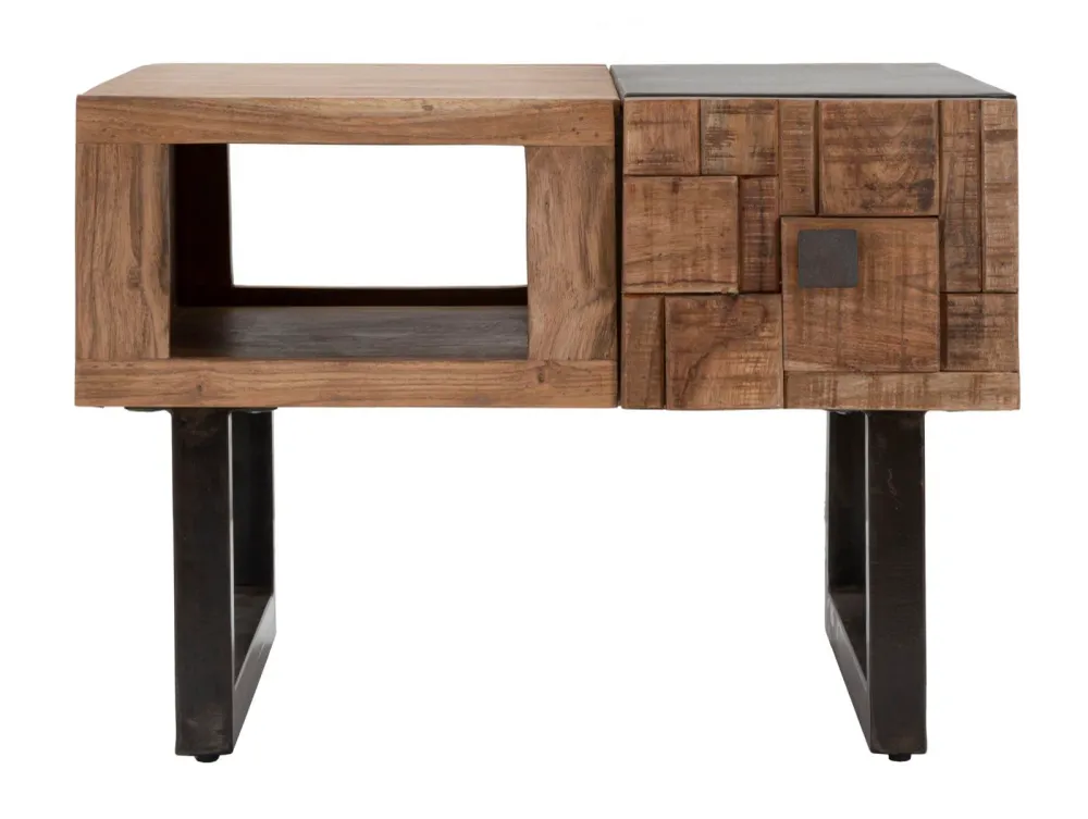 Masuta Cafea Mauro Ferretti Square Mumbai 60X60X43, Lemn de salcam nilotic, cm, Maro/Negru