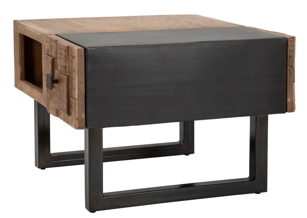 Masuta Cafea Mauro Ferretti Square Mumbai 60X60X43, Lemn de salcam nilotic, cm, Maro/Negru