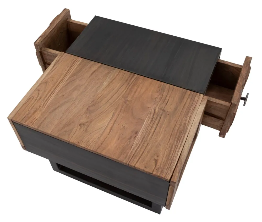 Masuta Cafea Mauro Ferretti Square Mumbai 60X60X43, Lemn de salcam nilotic, cm, Maro/Negru