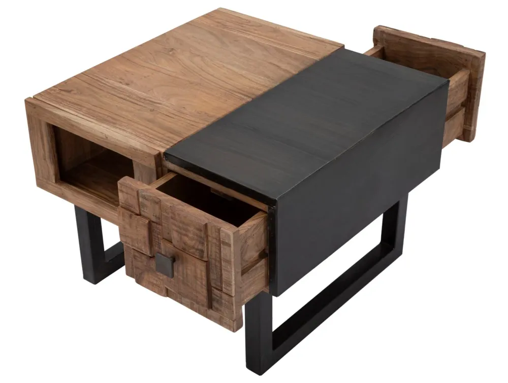 Masuta Cafea Mauro Ferretti Square Mumbai 60X60X43, Lemn de salcam nilotic, cm, Maro/Negru
