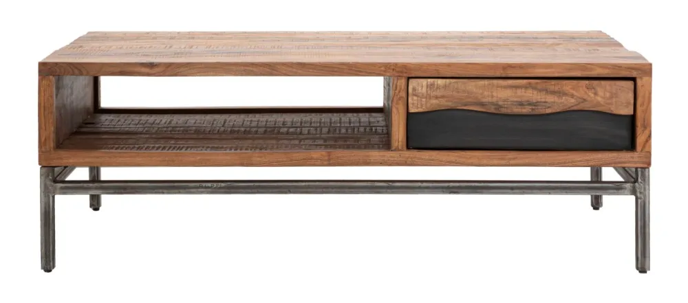 Masuta Cafea Mauro Ferretti Yellowstone 118X70X40, Lemn de salcam nilotic, cm, Maro/Negru