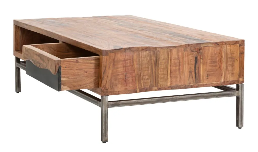 Masuta Cafea Mauro Ferretti Yellowstone 118X70X40, Lemn de salcam nilotic, cm, Maro/Negru