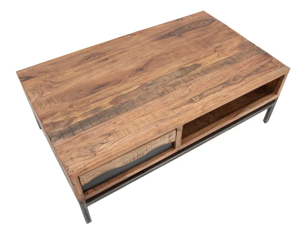 Masuta Cafea Mauro Ferretti Yellowstone 118X70X40, Lemn de salcam nilotic, cm, Maro/Negru