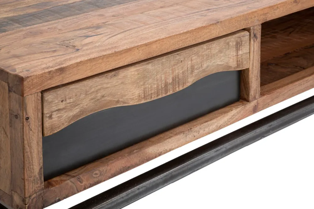 Masuta Cafea Mauro Ferretti Yellowstone 118X70X40, Lemn de salcam nilotic, cm, Maro/Negru