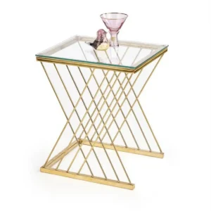 Masuta cafea NANCY, transparent/auriu, sticla/otel, 45x39x52 cm