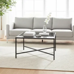 Masuta cafea OSAKA C, negru, sticla securizata/metal, 80x80x50 cm