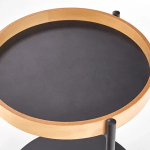 Masuta cafea Rolo, stejar natural/negru, otel/placaj curbat, 44x44x55 cm