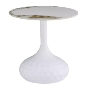Masuta cafea SALO B, alb cu efect de marmura, ceramica/metal, 50x49 cm
