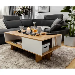Masuta cafea Zele, stejar wotan/alb, PAL, 120X60X46 cm