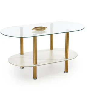 Masuta DUCAT, transparent/auriu, sticla/otel, 100x50x51 cm