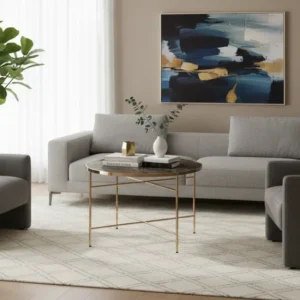 Masuta Isabelle, negru cu efect de marmura/bej, sticla/otel, 60x60x45 cm