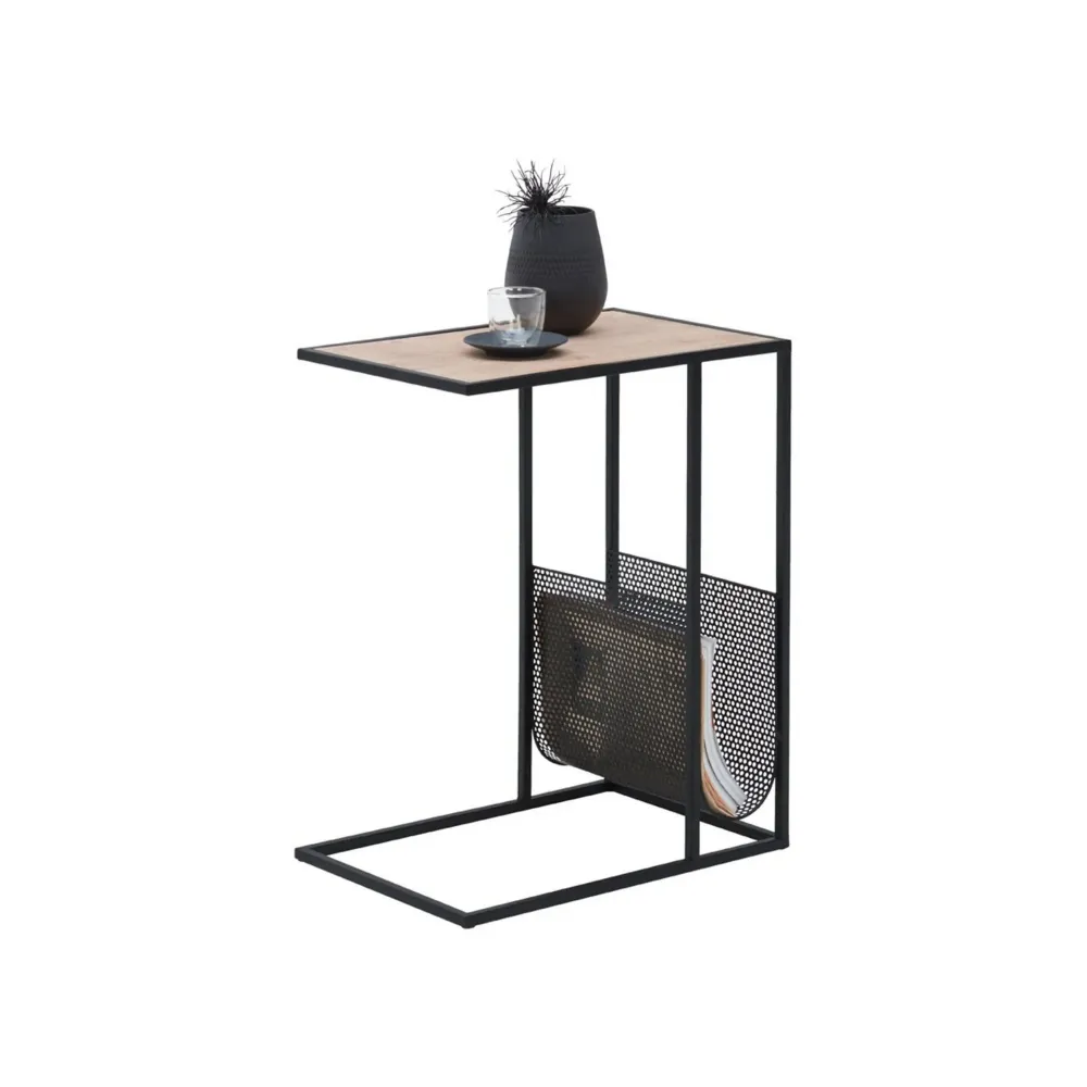 Masuta laterala ALEA, stejar/negru, lemn/metal, 49x33x61 cm