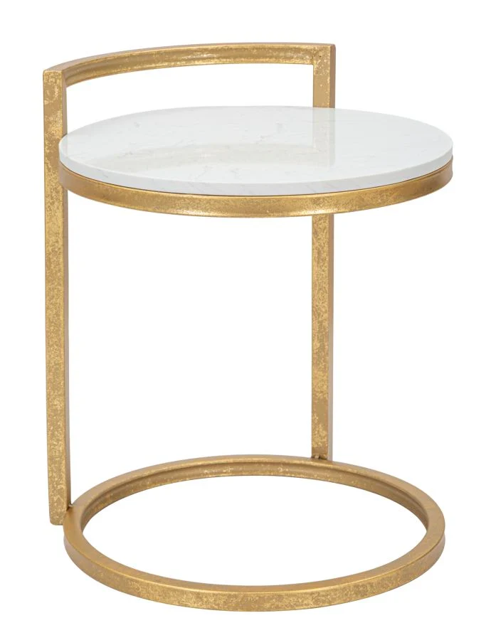 Masuta Laterala Mauro Ferretti Round Marble 40X43X50 cm, Auriu/Alb