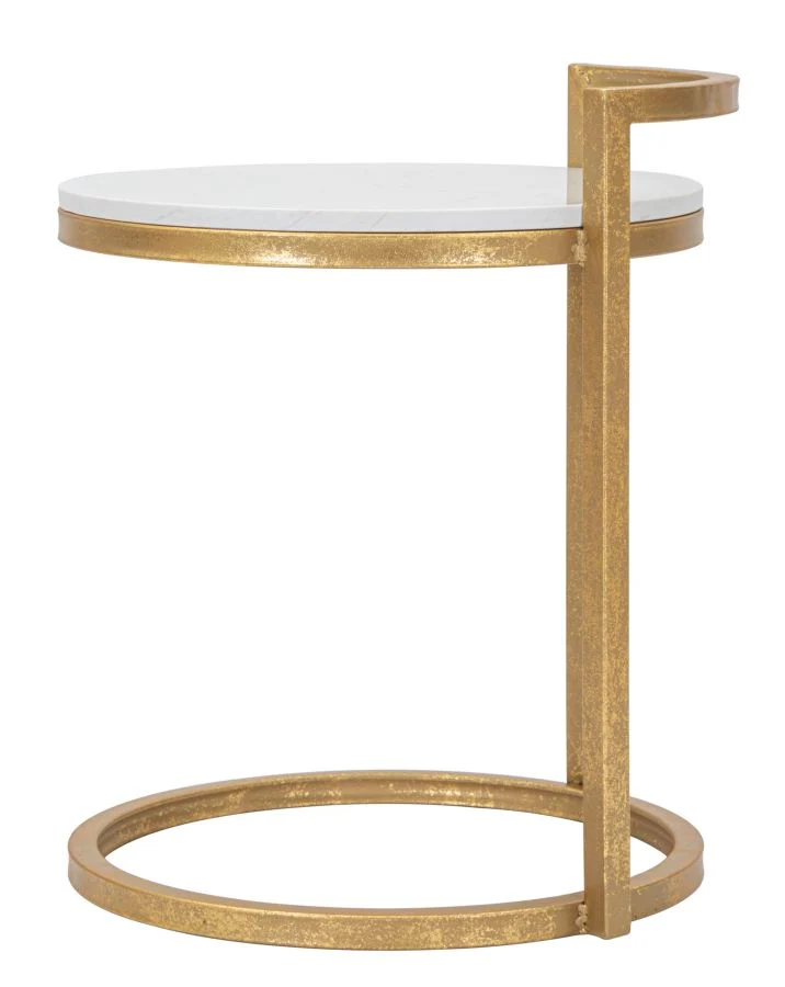 Masuta Laterala Mauro Ferretti Round Marble 40X43X50 cm, Auriu/Alb