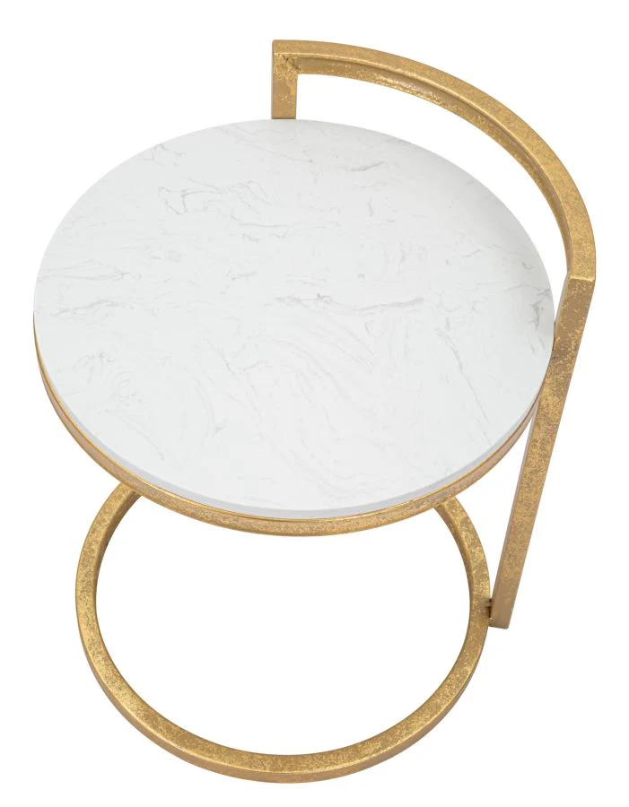 Masuta Laterala Mauro Ferretti Round Marble 40X43X50 cm, Auriu/Alb