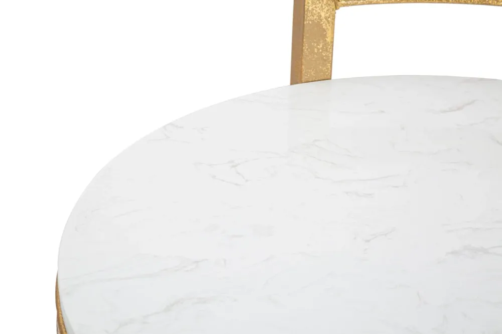Masuta Laterala Mauro Ferretti Round Marble 40X43X50 cm, Auriu/Alb