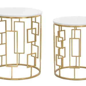 Masuta Mauro Ferretti Cube Coppia Ø 46X55-39X48 cm, Auriu/Alb