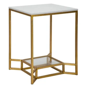 Masuta Mauro Ferretti Double Marble 47X47X60 cm, Auriu/Alb
